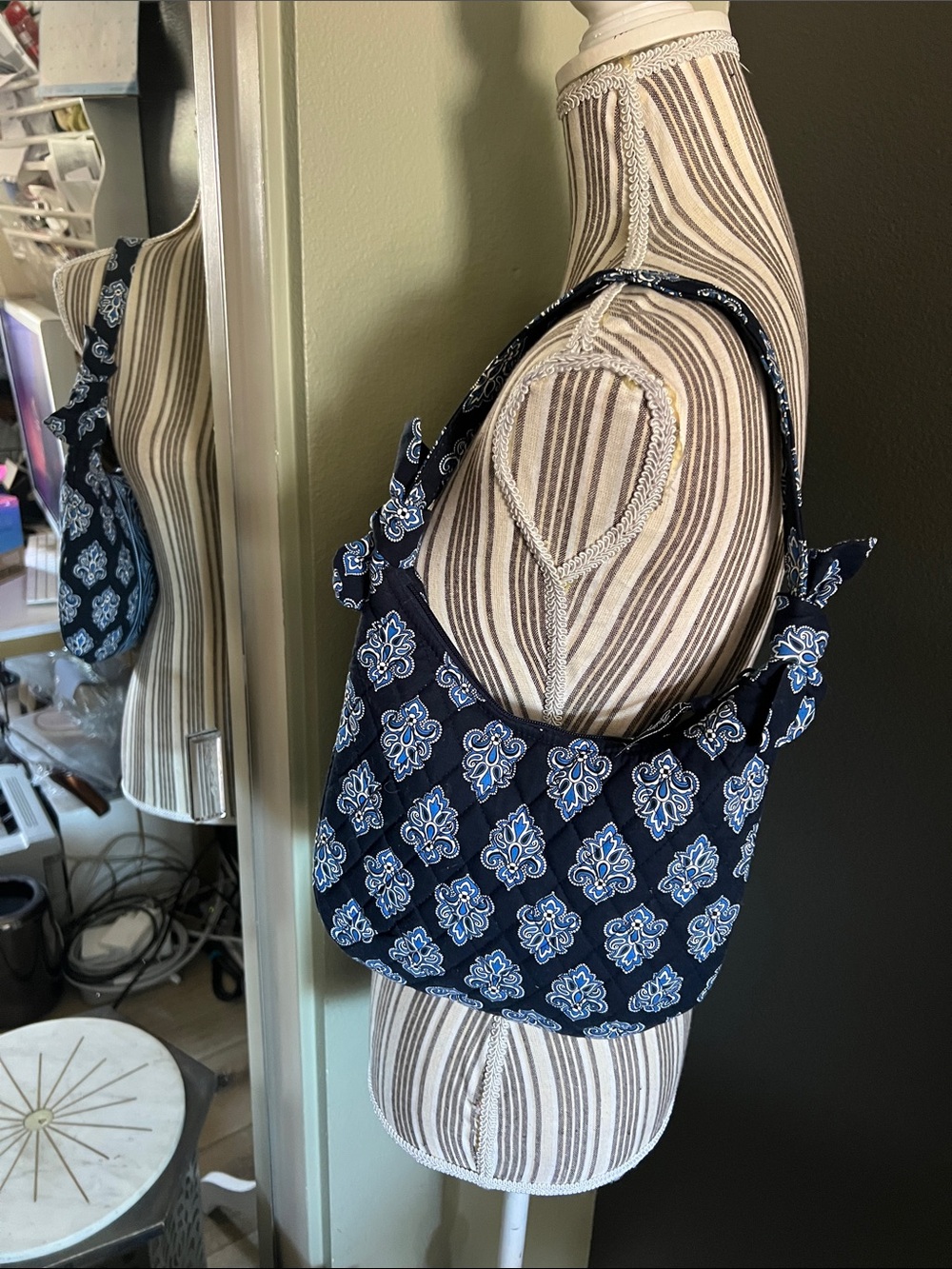 Vera Bradley Navy and Light Blue Patterned Shoulder Bag